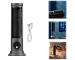 Torenventilator - Vloerventilator - Mini tafelventilator - Handmatige instelling - Bladloze ventilator - Staand en liggend - Met digitaal display - Inclusief USB datakabel - Voor slaapkamers, woonkamers, kantoren (Grijs - 27*6*8 cm)
