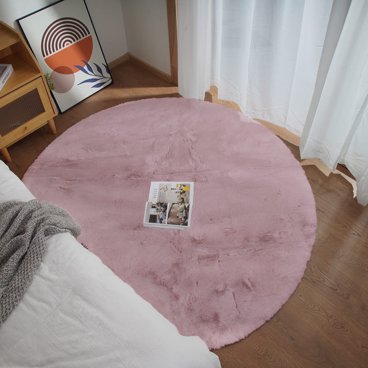 SnelShoppen - Ghouse Hoogpolig Vloerkleed Ronde 240 cm - Antislip Zacht Pluizige Shaggy Faux Fur Tapijt voor Woonkamer en Slaapkamer - Wasbaar Fluffy