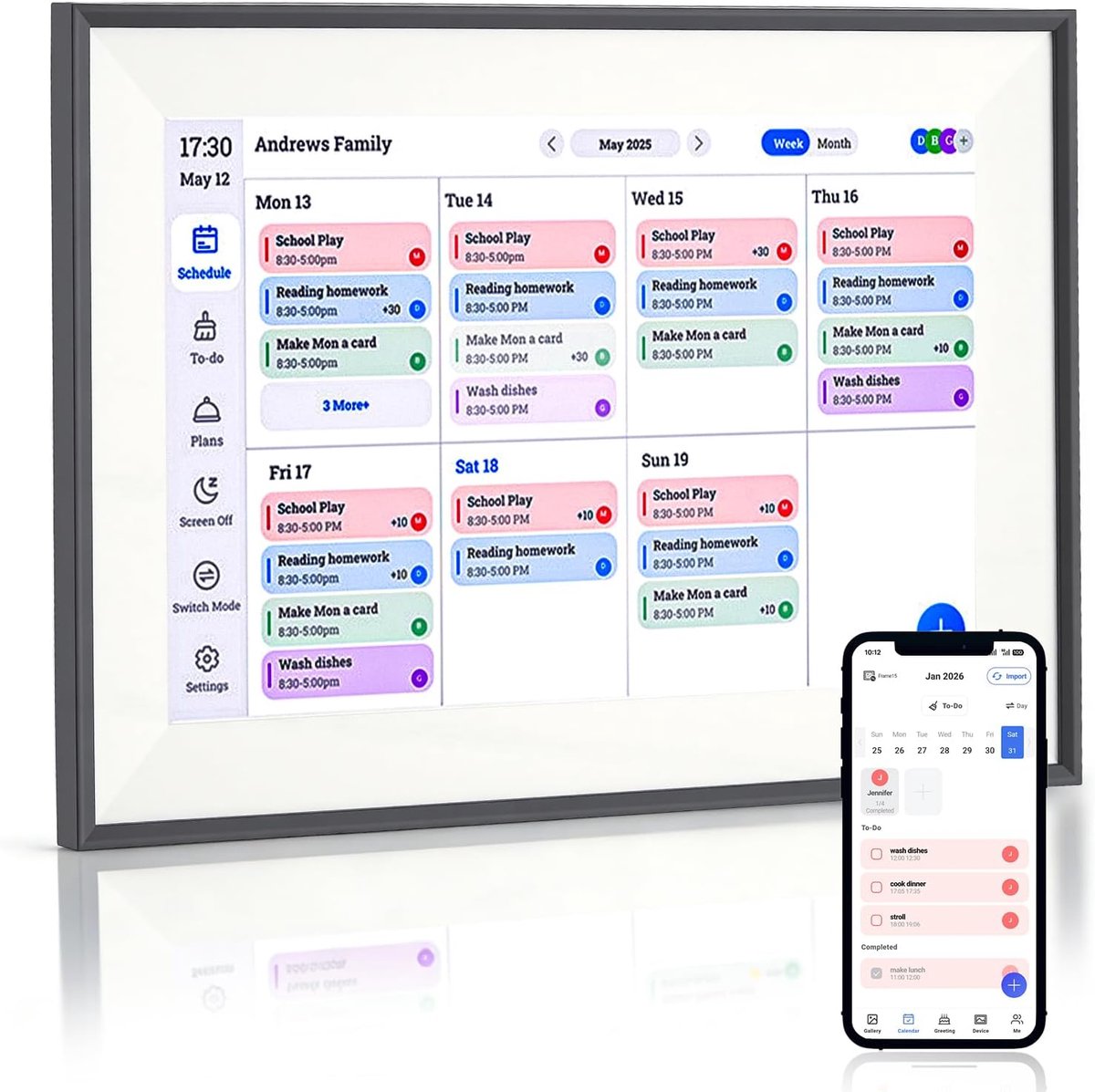 SnelShoppen - 10,1 inch digitale kalender met touchscreen, 3-in-1 kalender, cloud-fotolijst, 32 GB geheugen, IPS gezinsplanner, takenmanager en afspra