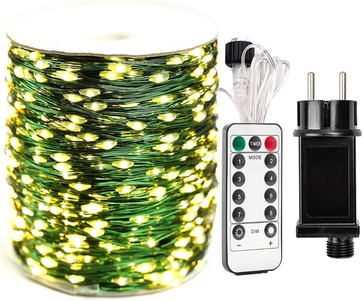 Led-lichtketting voor buiten met groene draad, 120 m, 1200 super waterdichte leds, met afstandsbediening en 8 - ShopVlot