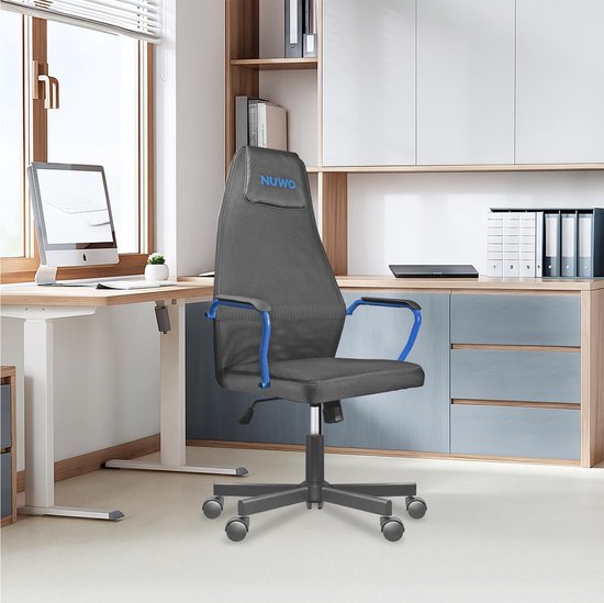 SnelShoppen - Nuwo Grid Gamingstoel Draaibaar Ergonomisch Hoogte Verstelbaar Bureau- en Bureaustoel Ademend Blauw 110 kg van snelshoppen — afbeelding 5