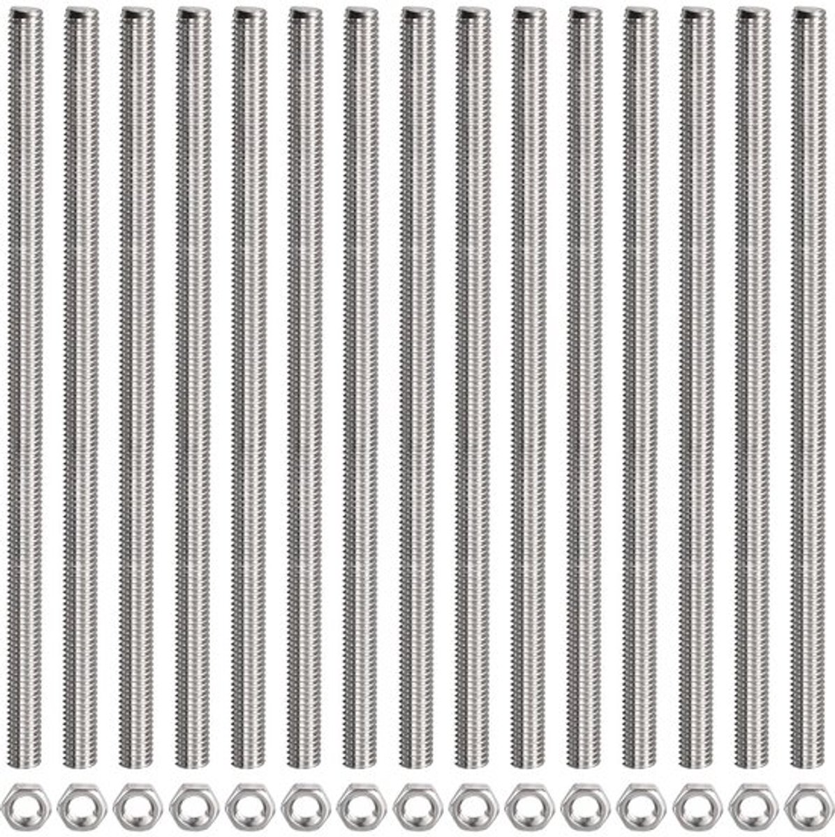Schroefdraadstang compleet - Roestvrijstalen Schroefdraadschroeven - M5 x 200 mm - 15 Zeskantmoeren - Duurzaam - Corrosiebestendig - Schroefset