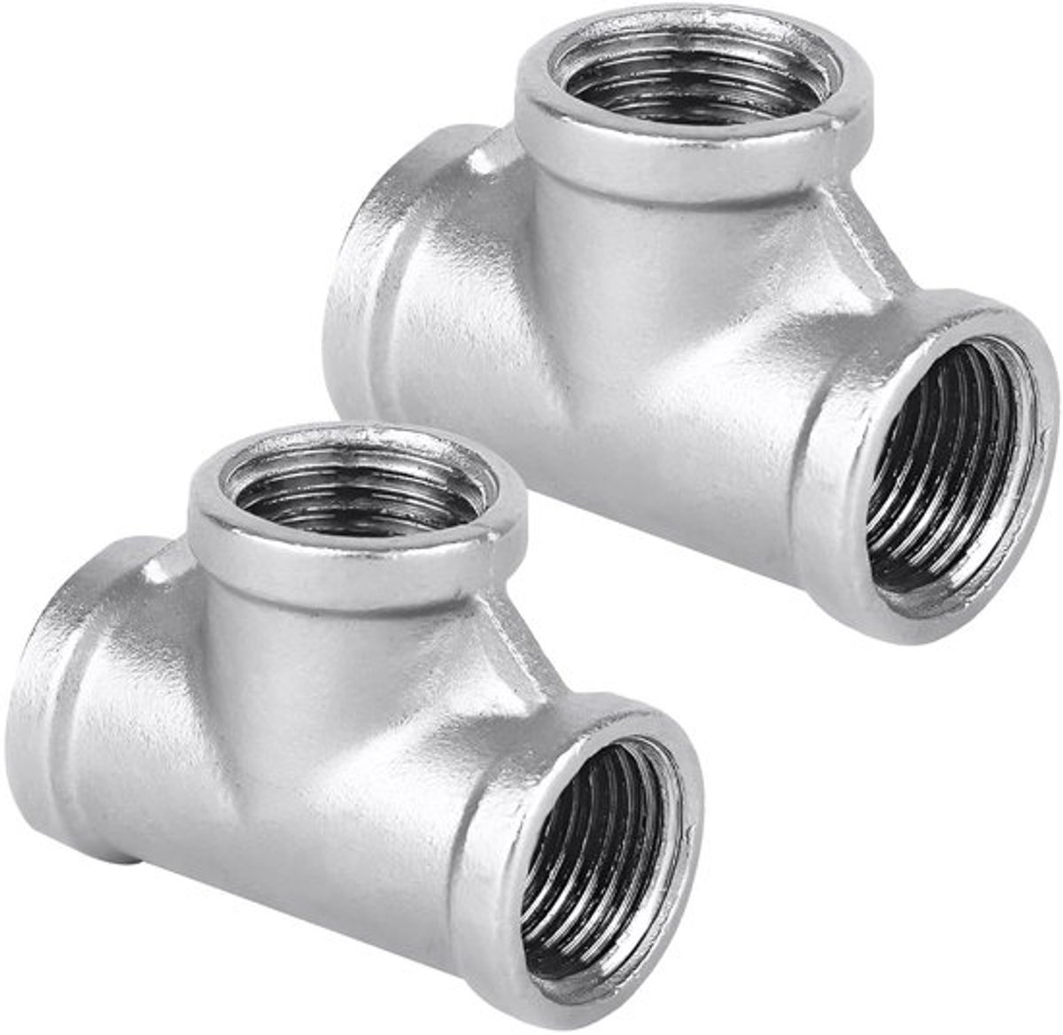2 stuks 304 roestvrij staal T-stuk 2,5 cm, G1" IG/IG/IG roestvrij staal T-stuk 90°, 1" BSP binnendraad T-vormig 3-weg, DN25 T-stuk, wateraansluiting geschikt voor drinkwater