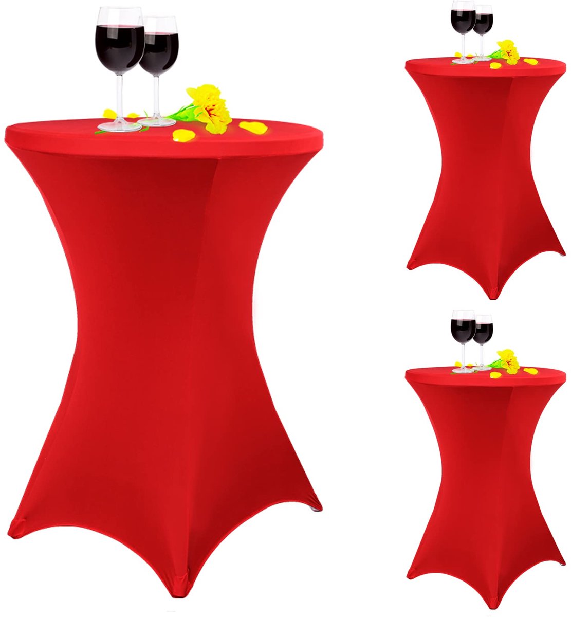 SnelShoppen - 3 Pack Cocktail Tafelkleed Spandex Stretch 80cmx110cm Rood, Ideaal voor Bruiloften, Feesten, Bar en Banket Tafels