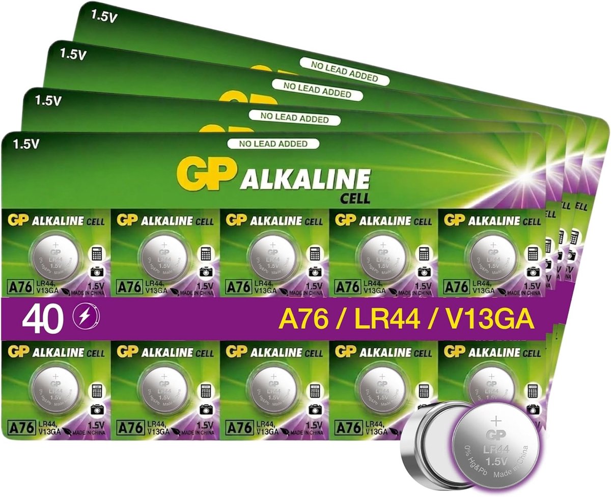 Knoopcell LR44 batterij 1,5V - 40 stuks - Alkaline - Lange levensduur voor allerlei apparaten - ShopVlot