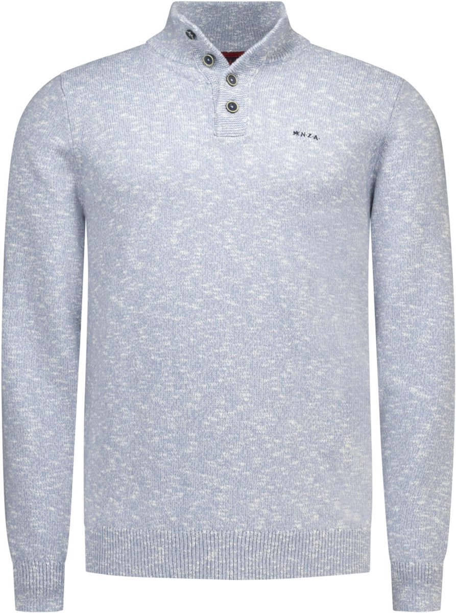 New Zealand Auckland Trui Pullover Button Collar 26gn409 Soft Ocean Mannen Maat - M