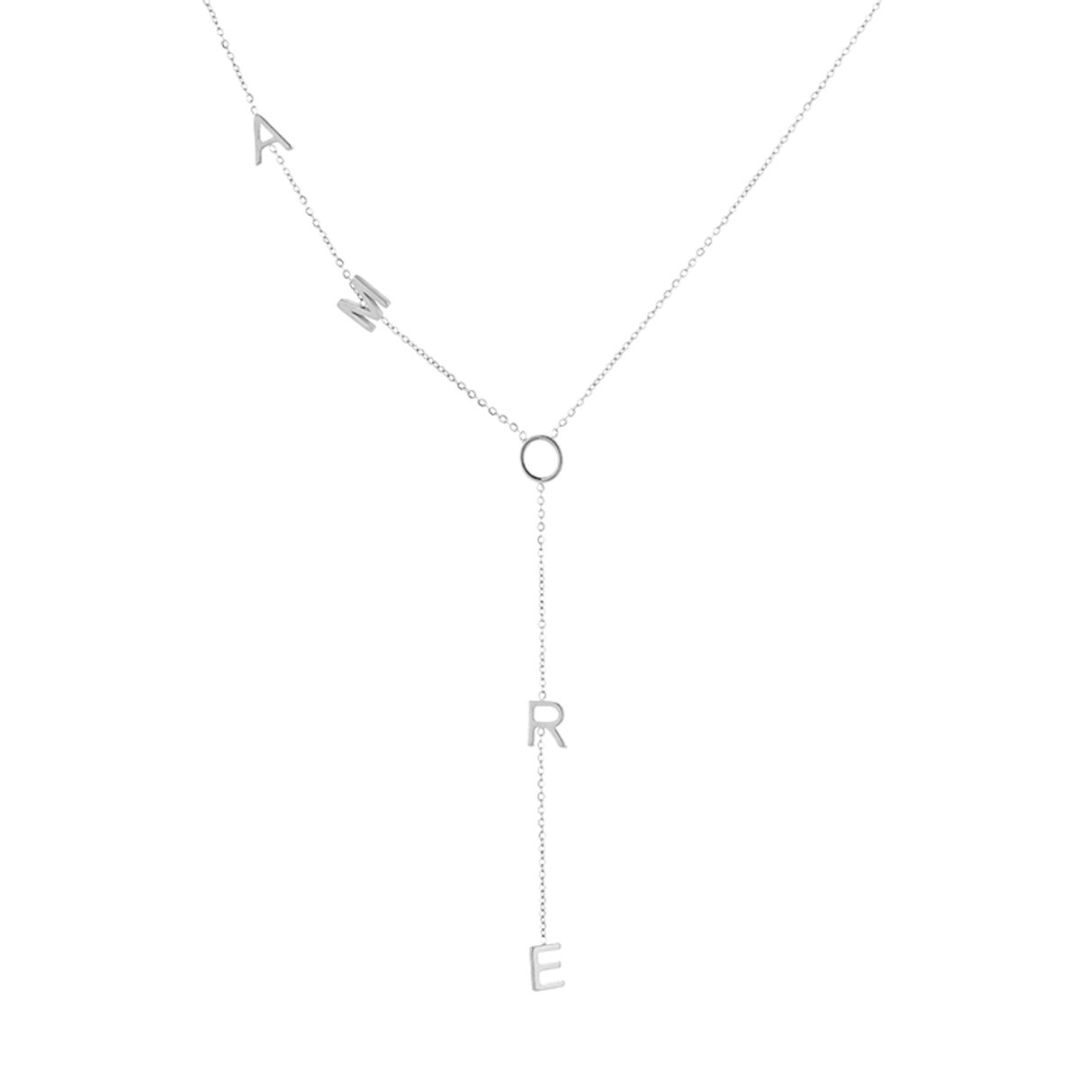 Modieuze Roestvrij Stalen Ketting - Gouden Y-Vormige Ketting met A-M-O-R-E Letters - Stainless Steel Sieraad - Zilver
