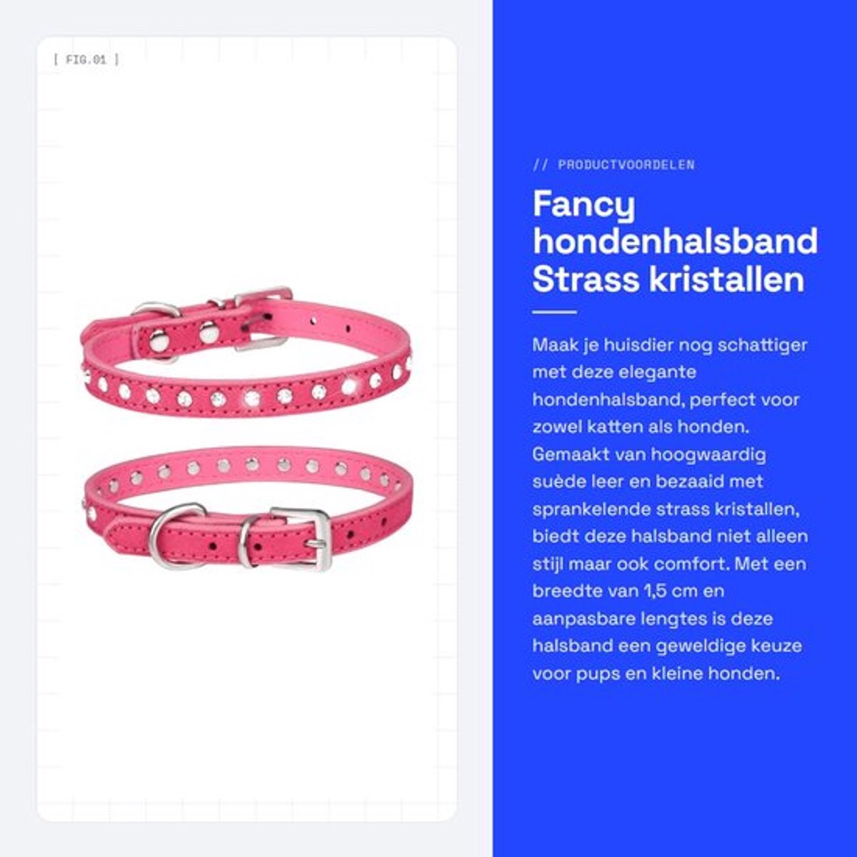 Halsband Elegant - Suède Leer - Strass Kristallen - Verstelbaar - Klein/Middelgroot - 1 Rij Bling - Hondenkraag