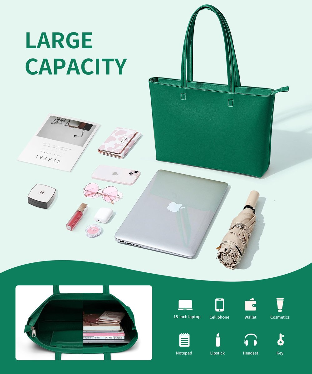 SnelShoppen - Grote Kalidi Schoudertas Dames met Rits, Waterbestendig PU, Lichtgroen, Handtas voor Werk, School, Reizen en Dagelijks Gebruik