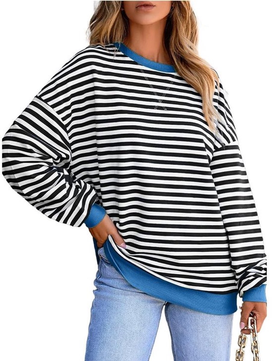 Sweatshirt Dames Oversized - Gestreept/Kleurblok - Lange Mouwen - Ronde Hals - Comfortabel/Huidvriendelijk - Ademend Materiaal - Trui