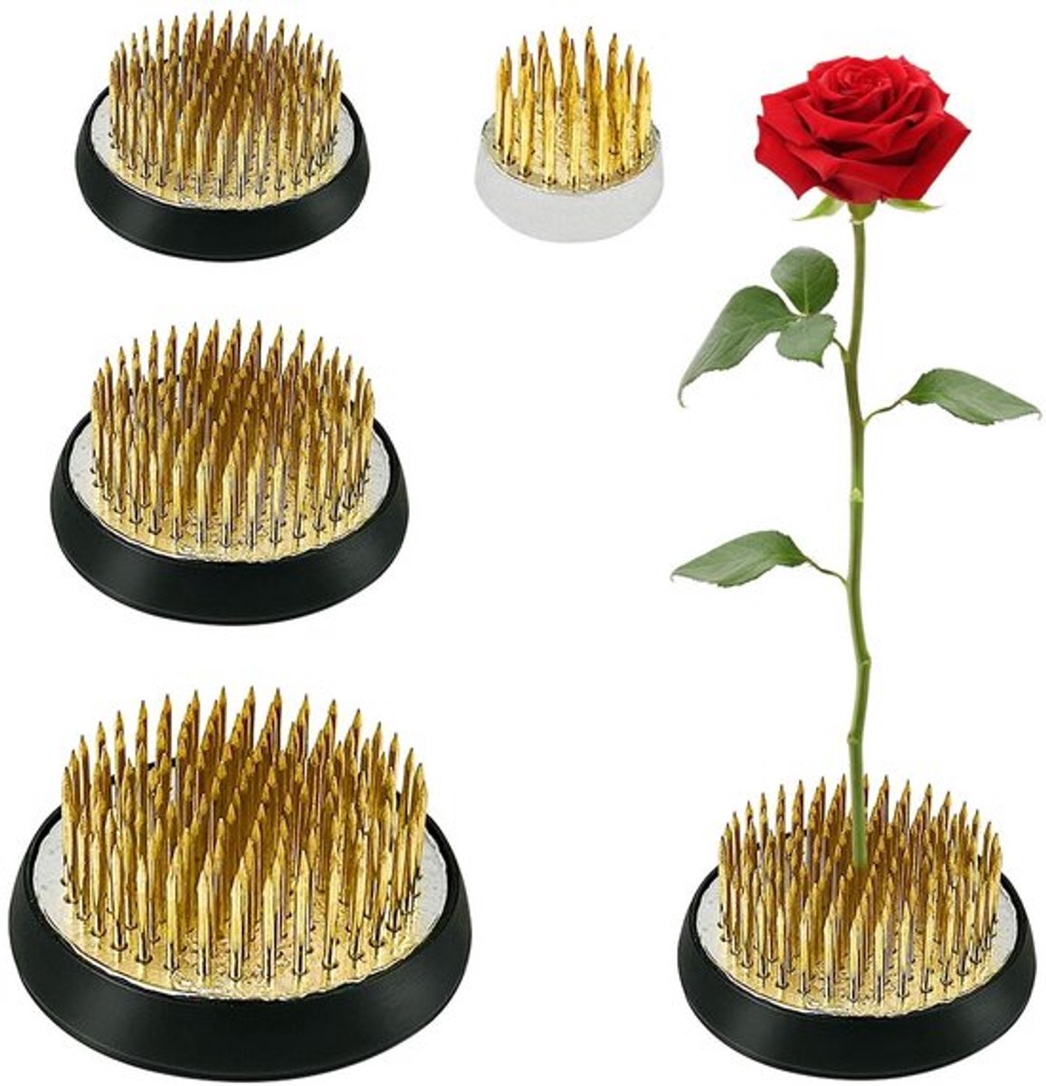 Ikebana Egel 4 Stuks - Ronde Kenzan - Herbruikbare Bloemkikker - Duurzaam Roestvrij Staal - Antislip Rubberen Afdichting - Stabiliseert Bloemen