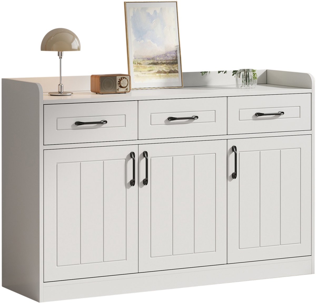 DESMIU Dressoir - Opbergkast Met 3 Lades En 3 Deuren - Verstelbare Planken Voor Woonkamer En Hal - Spaanplaat - 120x35x80 Cm - Wit