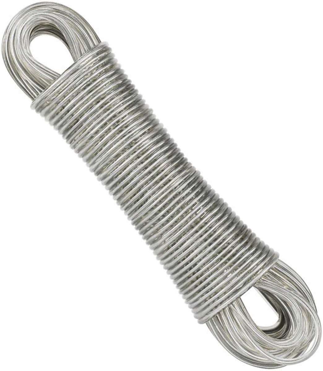 Waslijn Extra Sterk - Waslijn met Stalen Kern - Roest- en Corrosiebestendig - Geschikt voor Buitengebruik - Capaciteit 120 kg - 4 mm Dikte - Wasdraad