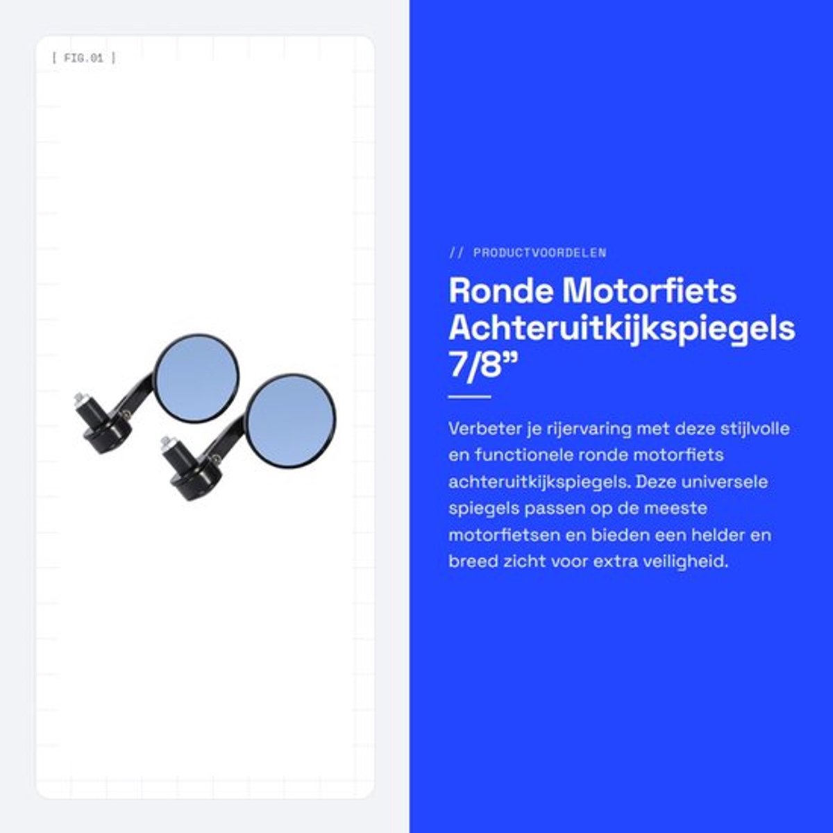 Zijspiegels Universeel - Ronde Achteruitkijkspiegels - Aluminium/Glas - 7,7 cm Diameter - 1 Paar - Zwart - Motorfiets Spiegels