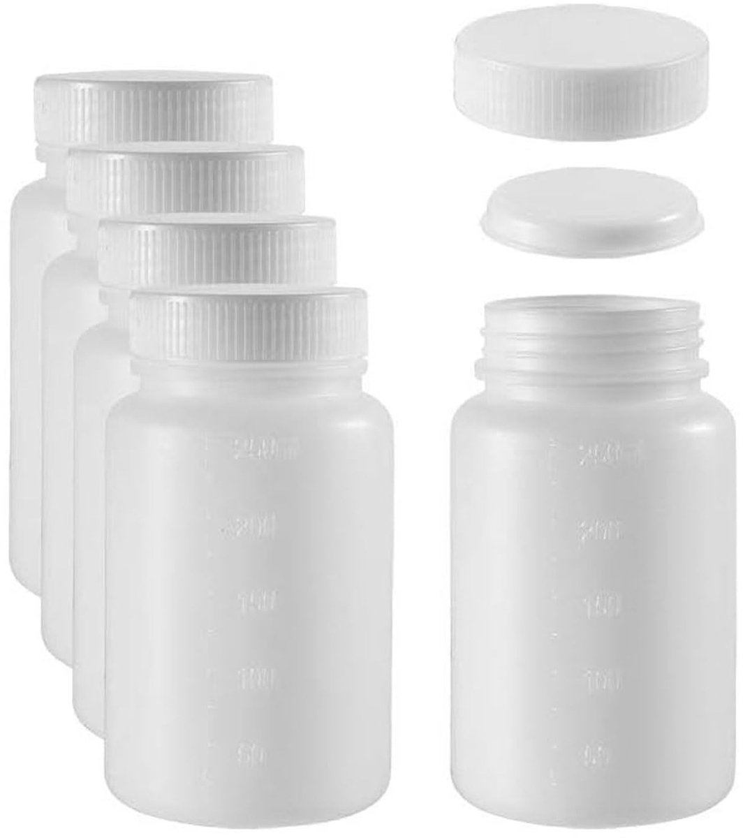 Dailygoods- Reagensfles Set van 5 - 250ml Brede Mond - Chemische Opslagcontainer - Laboratorium - Vloeistof Afdichting - Duurzaam Ontwerp - Opslagfles
