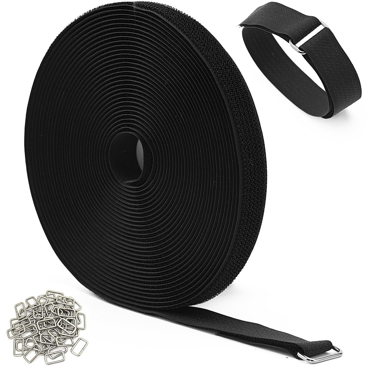 Dailygoods- Klittenband 10 m - Kabelbinders met 50 metalen gespen - Verstelbaar - Sterk - Hersluitbaar - Vrije snijlengte