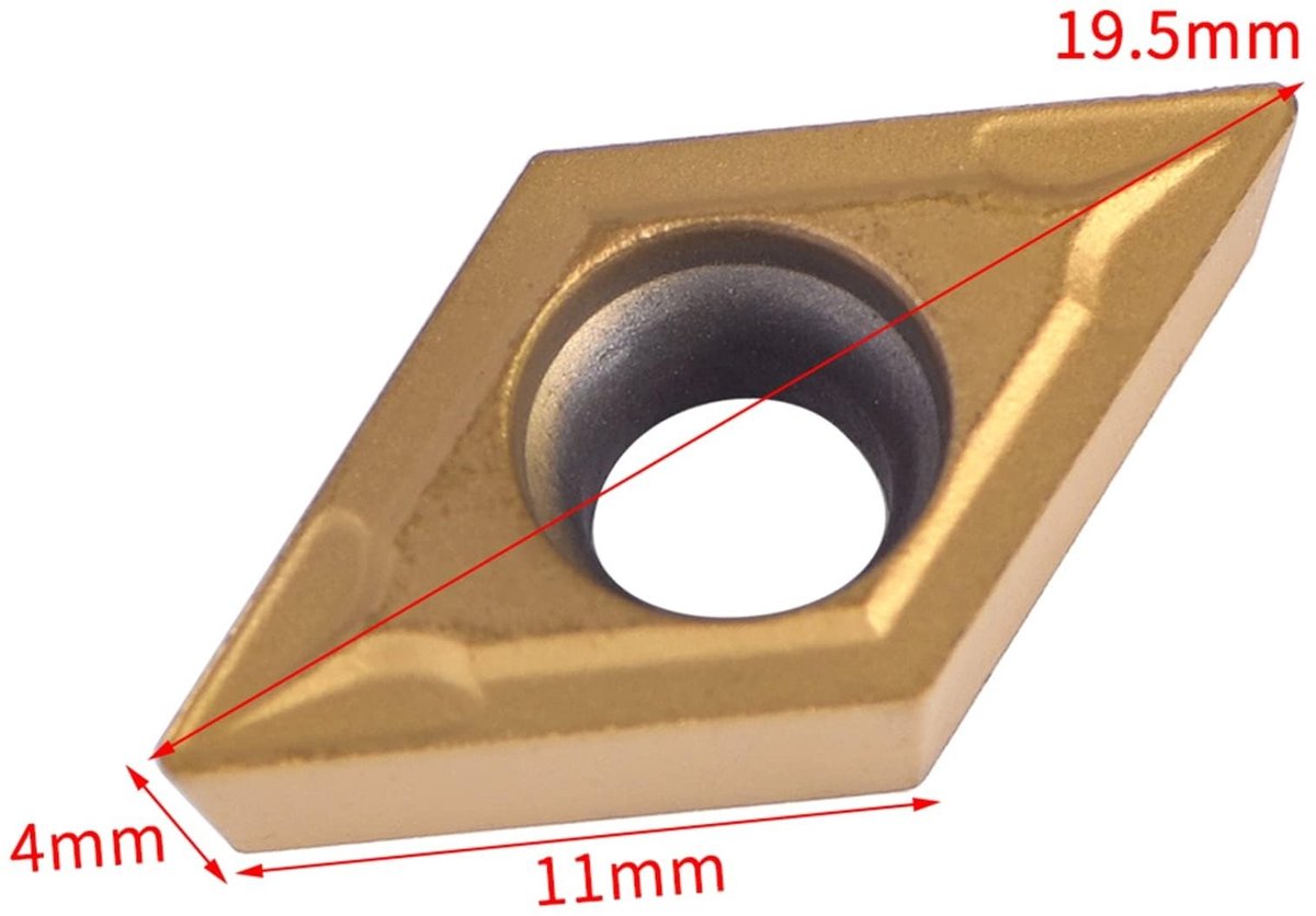 Dailygoods- Snij-inserts 10 Stuks - Hardmetaal - DCMT11T304-HM YBC251 - Draaigereedschap - Vervangingsmes - Afmetingen 19,5x11x4 mm - Snijbladen