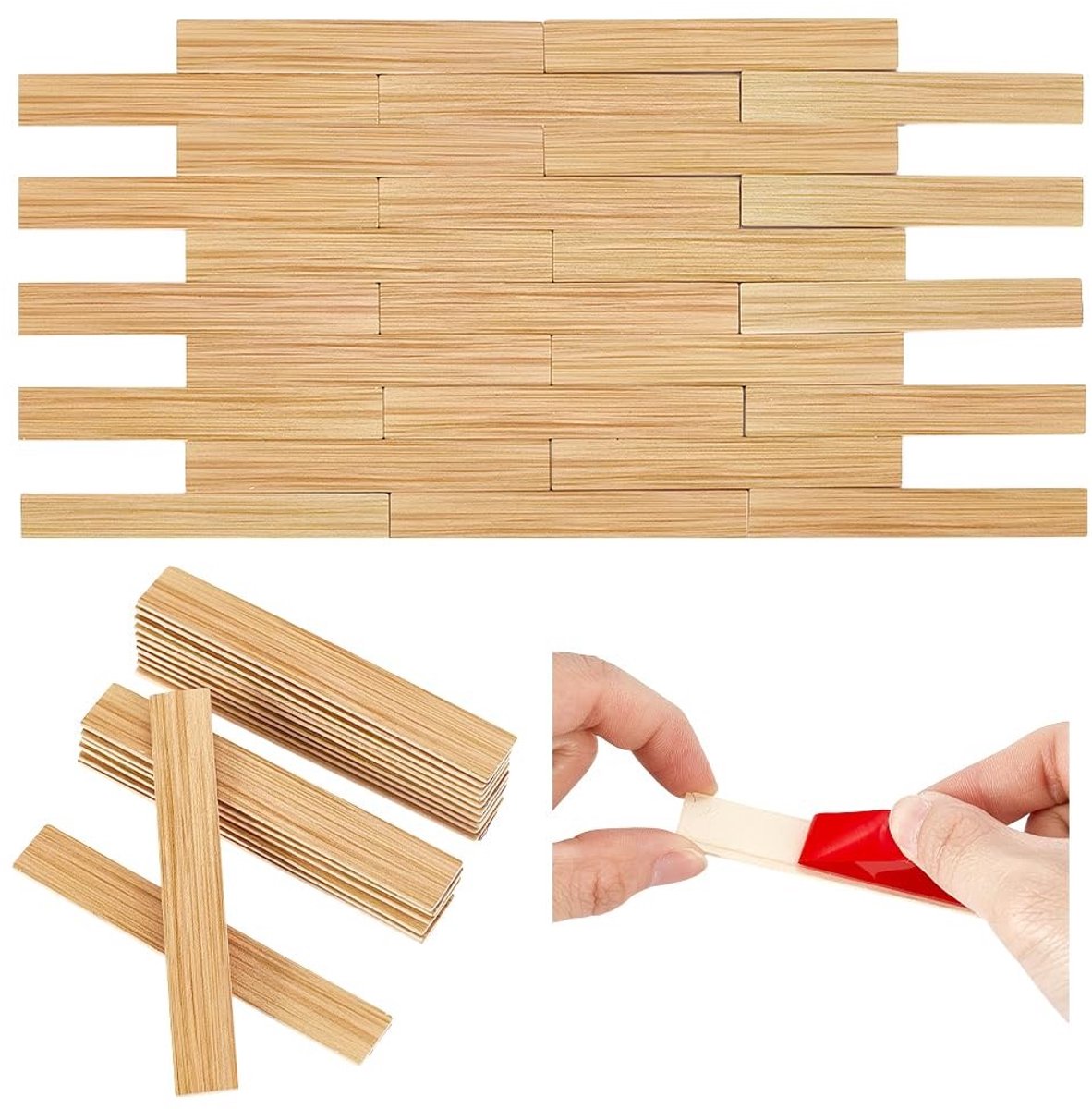 Dailygoods- Poppenhuisvloeren 40 Stuks - Zelfklevend - Houten - Natuurlijke Textuur - Rechthoek 10 x 1,5 x 0,2 cm - Schaal 1:12 - Mini-huisaccessoires - Miniatuurvloeren