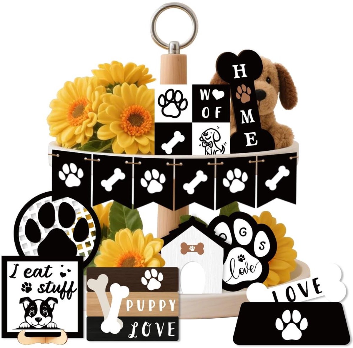 Dailygoods- Hondendienblad 16 Stuks - Houten Decoraties - Tafelblad Decor - Boerderij Tafelblad - Hondenliefhebber Geschenken - Diverse Patronen - Tafeldecoratie