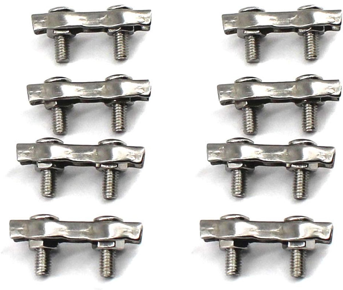 Dailygoods- Draadklem Dubbele Clips - M5 - 8 Stuks - 304 Roestvrij Staal - Antiroest - Veiligheidsbevestiging - Kabelklem