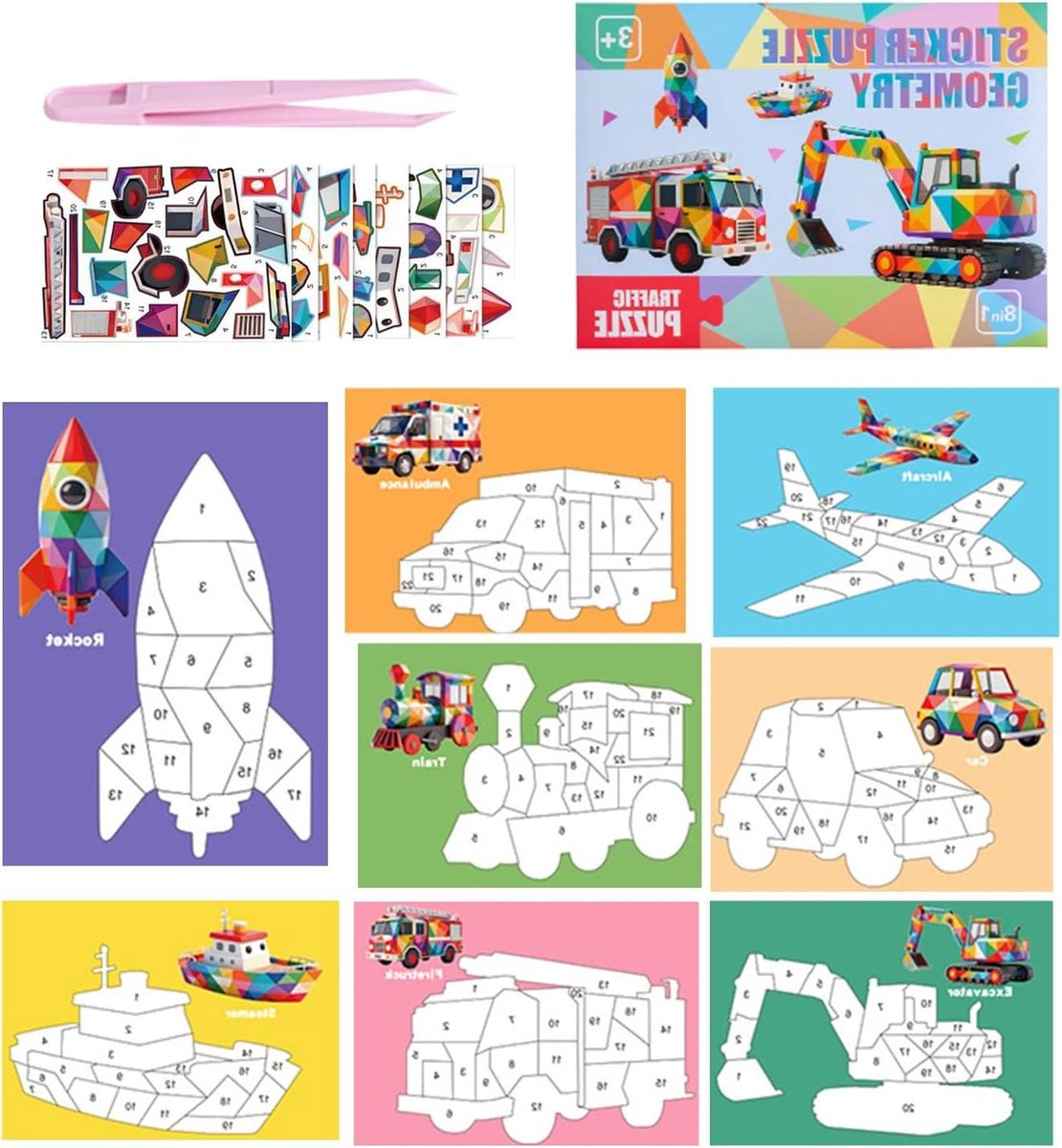 Stickerpuzzels - Nummer Puzzel - Educatief Knutselen - Ontwikkelen Fijne Motoriek - 28x20.5cm - Meerdere Kleuren