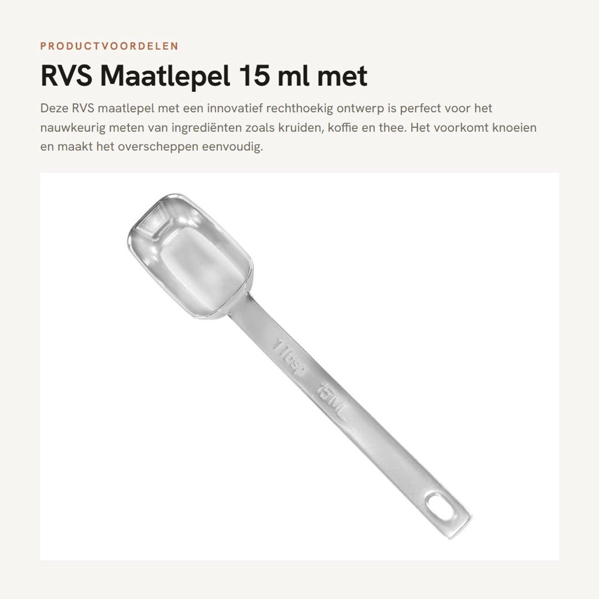Dailygoods- Maatlepel 15 ml - Rechthoekige Maatlepel - RVS Keukenlepel - Nauwkeurige Markeringen - Ideaal voor Koffie/Thee - Stabiliteit en Gebruiksgemak