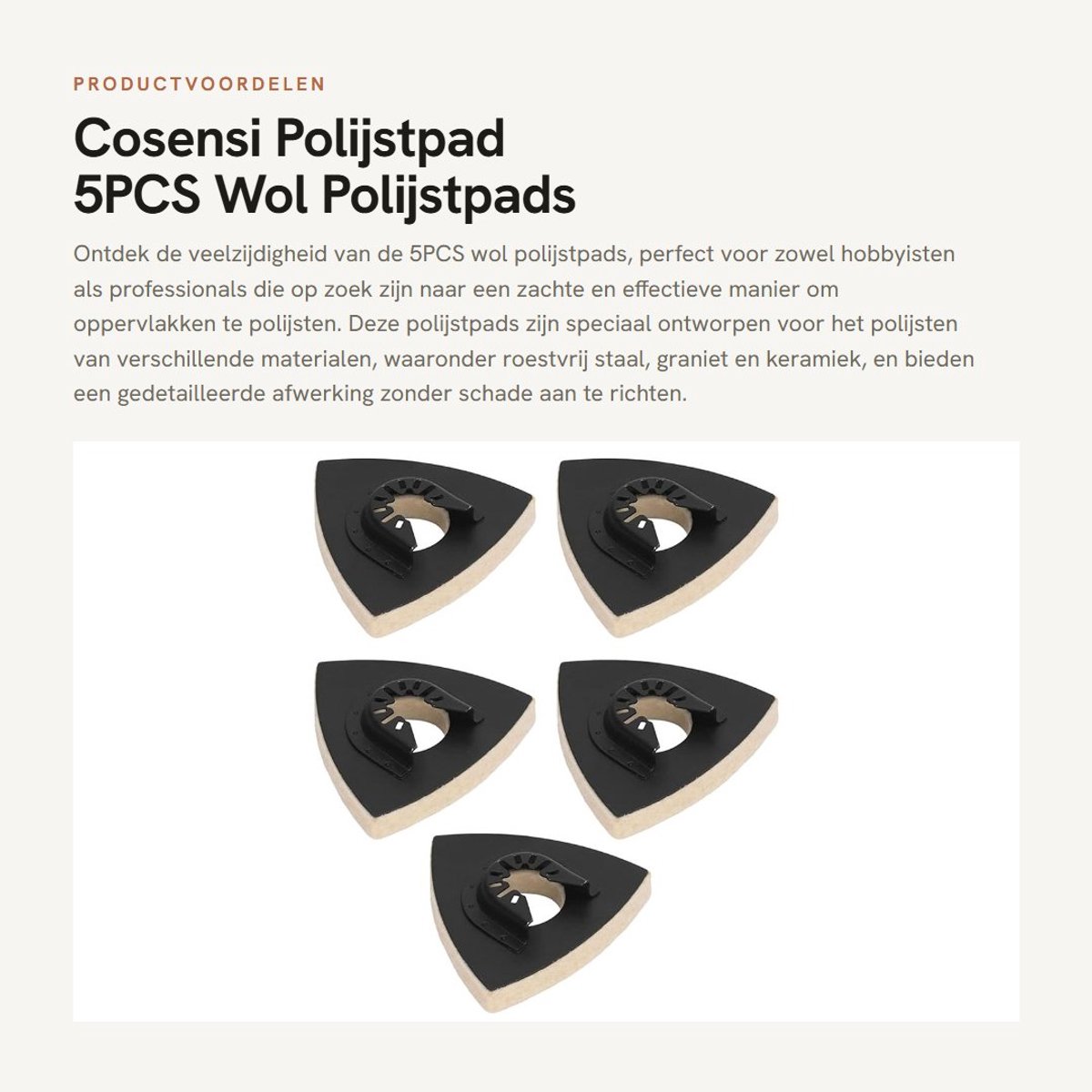 Dailygoods- Polijstpad - 5 Stuks - Driehoekig Ontwerp - Geschikt voor Roestvrij Staal/Graniet/Ceramiek - Stalen Basis - Zachte Polijstervaring - Polijstschijf