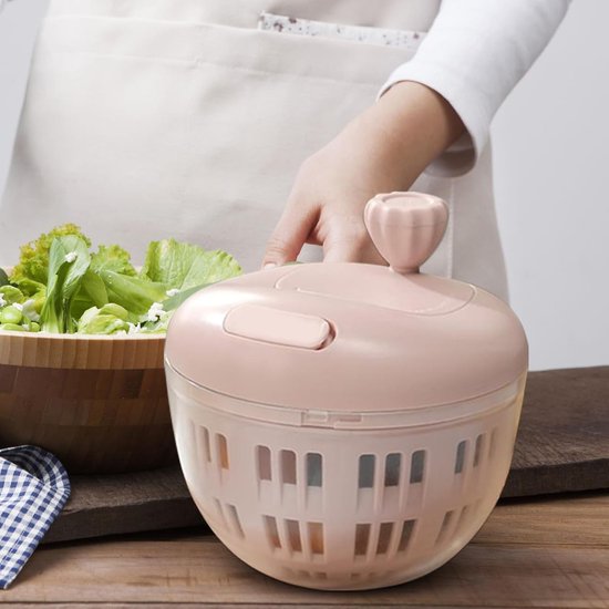 Slacentrifuge Handmatig - Groente Droger - Salades Maken - Compact Ontwerp - 800 ml - Roze — afbeelding 2