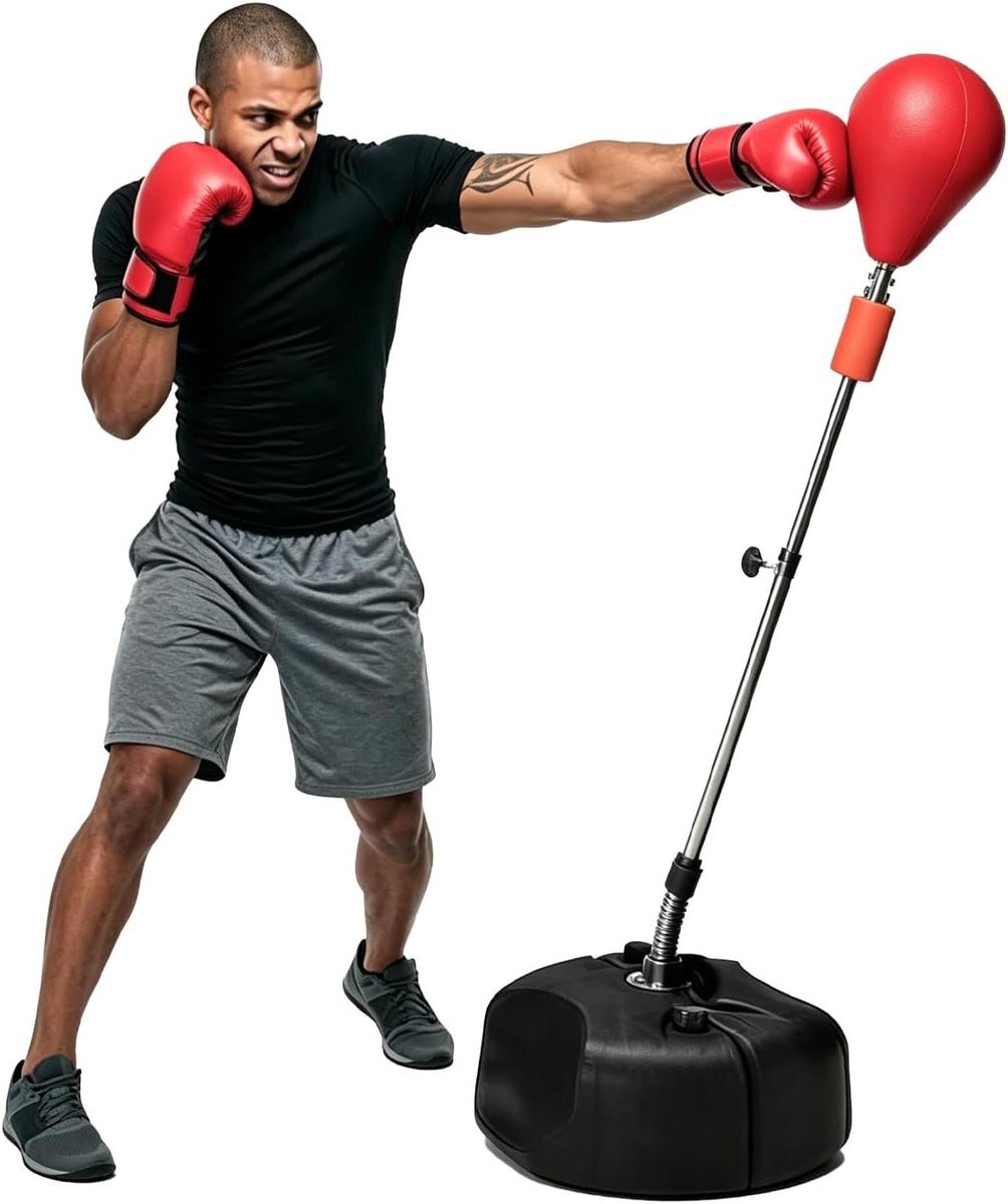 Stabiele Bokszak - Trainingsmaatje - Fitness Training - Verstelbare Hoogte - 120-160 cm - Rood
