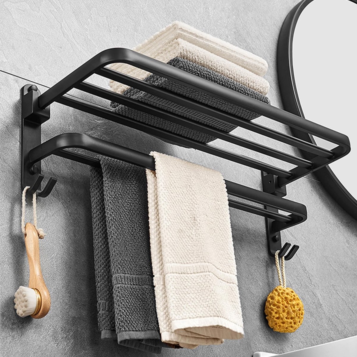 Dailygoods- Handdoekhouder Zonder Boren - Handdoekrek Zwart - Badkameraccessoire - Handdoekstang - Keukenaccessoire - Antislip Bevestiging
