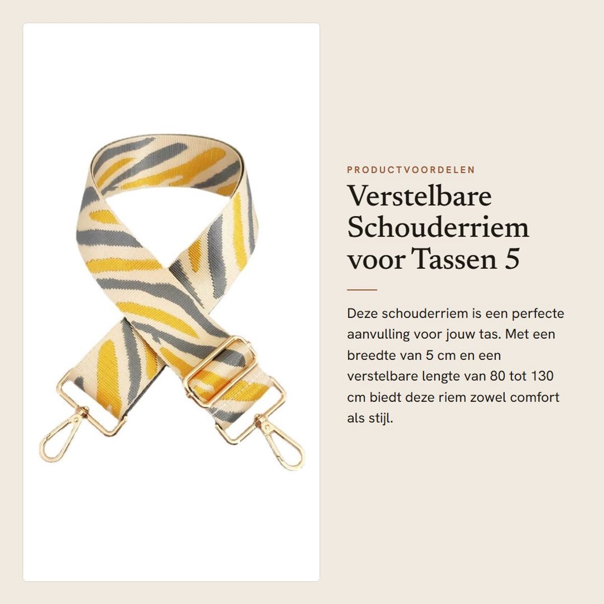Dailygoods- Schouderriem verstelbaar - Schouderriem voor tassen - Tasriem - Draagriem - Canvas riem - Breedte 5 cm, lengte 80-130 cm - Tassenriem