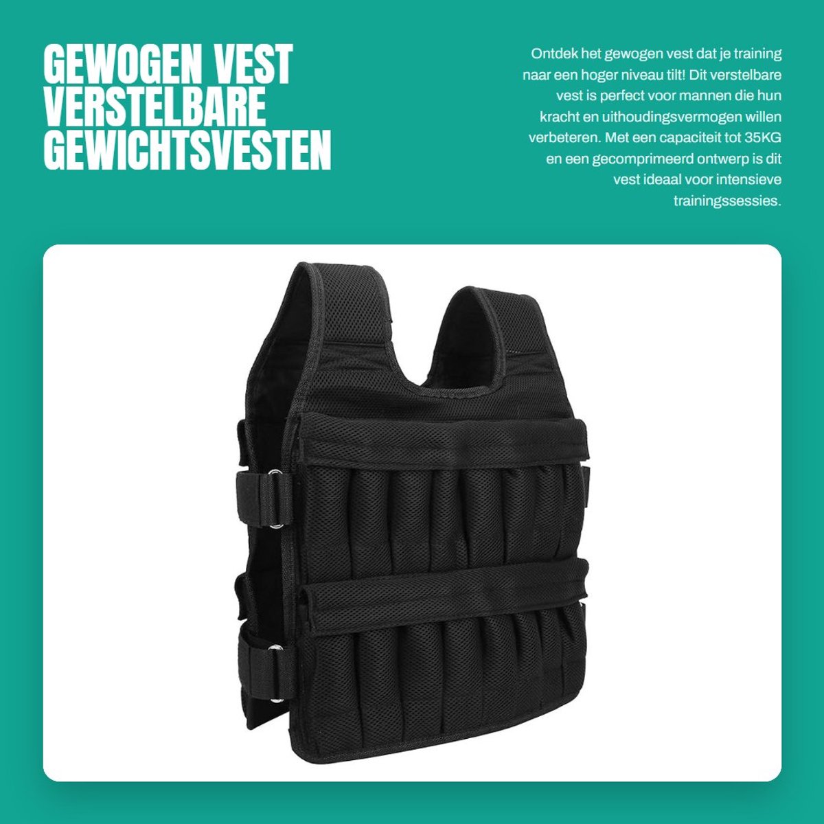 Dailygoods- Gewogen Vest 35KG - Verstelbaar Ontwerp - Gewichtsvest Dames - Gewichtsvesten - Fitness - Comfortabel Om Te Dragen