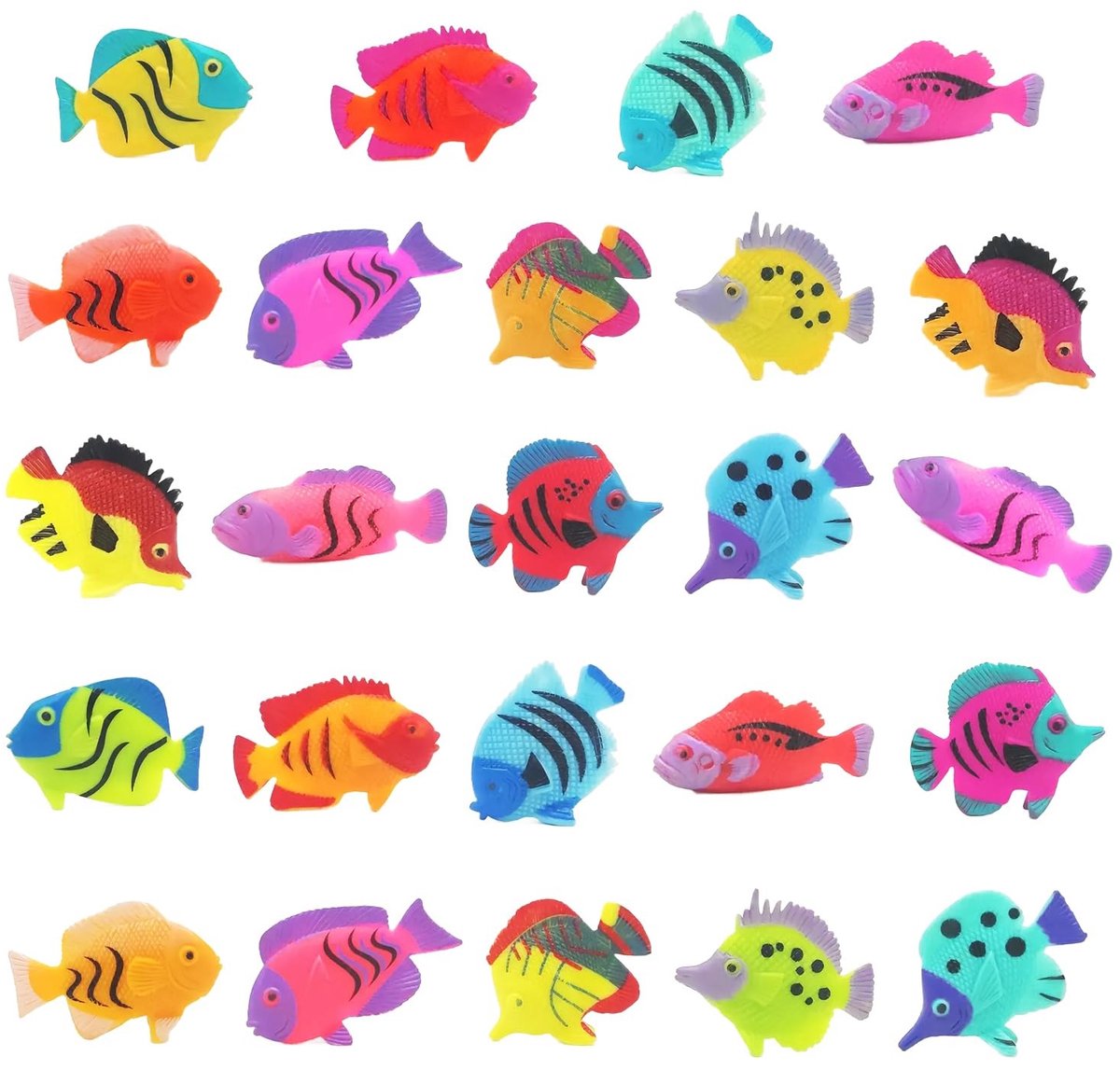 Dailygoods- Decoratieve Vissen 24 Stuks - Tropische Vissen - Zeeleven Decoraties - Mini-Speelgoed - Zacht Kunststof - Strandthema Feestaccessoires - Speelgoedvissen