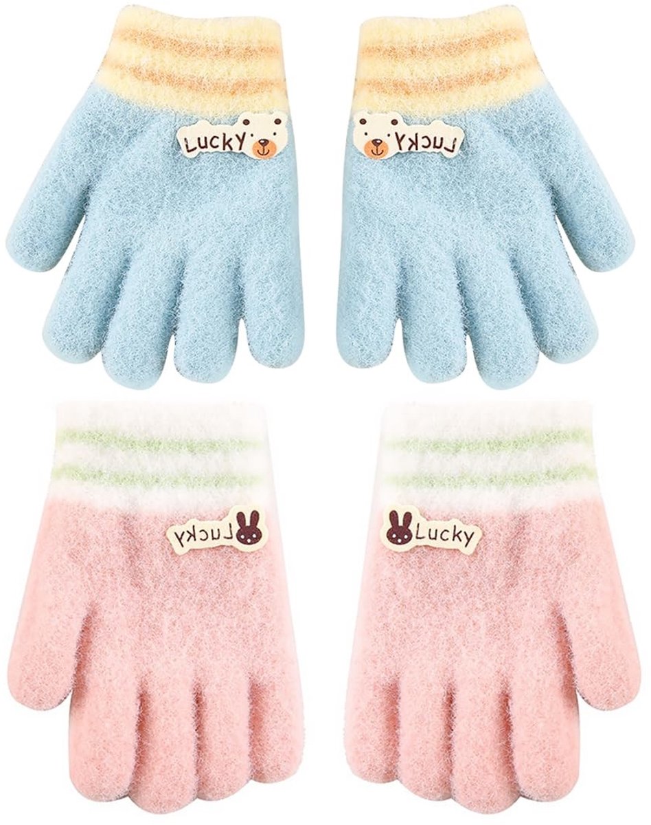 Dailygoods- Babyhandschoenen Warm - 2 Paar - Wanten voor Kinderen - Geschikt voor 6 Maanden tot 3 Jaar - Katoen/Acryl - Elastisch Polsontwerp
