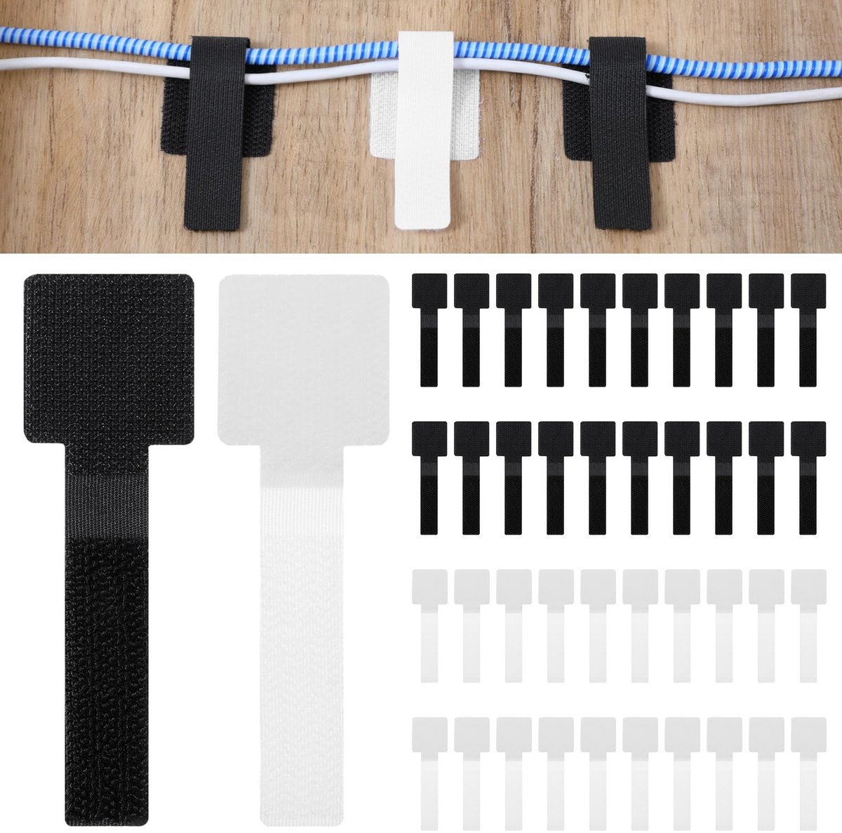 Dailygoods- Klittenband Kabelbinders 40 Stuks - Herbruikbaar - Zelfklevend - Duurzaam - 9 cm - Hoogwaardig Nylon