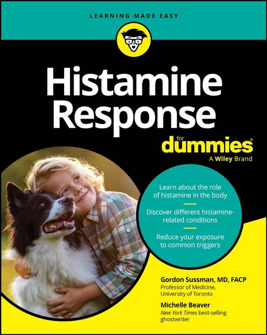 Boek "Histamine Response for Dummies" met een kind en een hond.