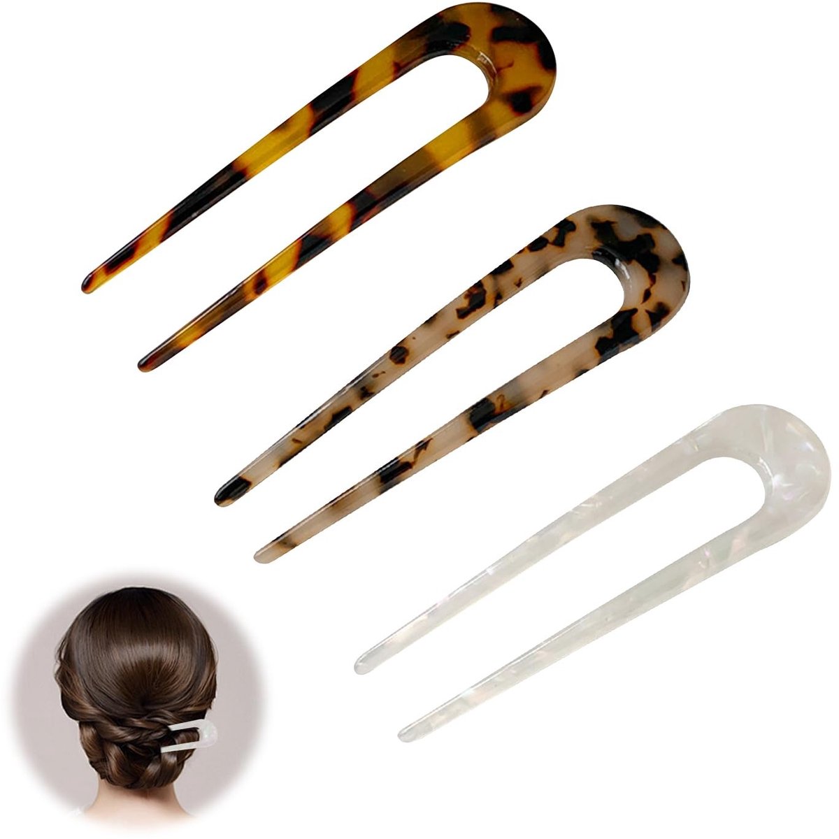 Dailygoods - U-vormige haarspelden - Franse stijl - Elegante haaraccessoires voor dames - 3 stuks - Perfect voor bruiloften en feesten - Modieuze haar...