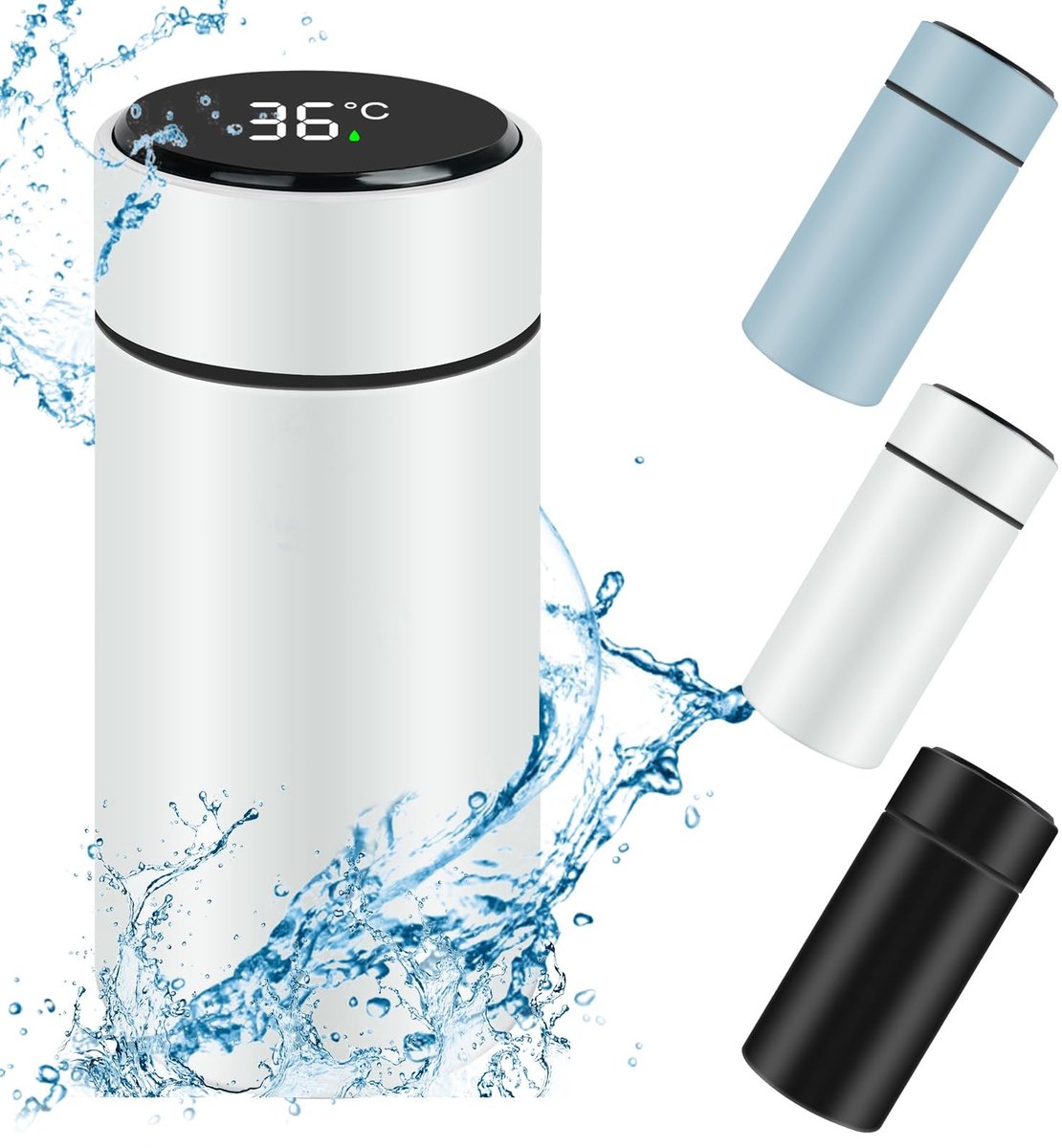 Dailygoods - Mini Thermische Fles - Roestvrijstalen Waterfles - LED Temperatuur Display - Wit - Geïsoleerde Drinkfles - Geschikt voor Koude en Warme D...