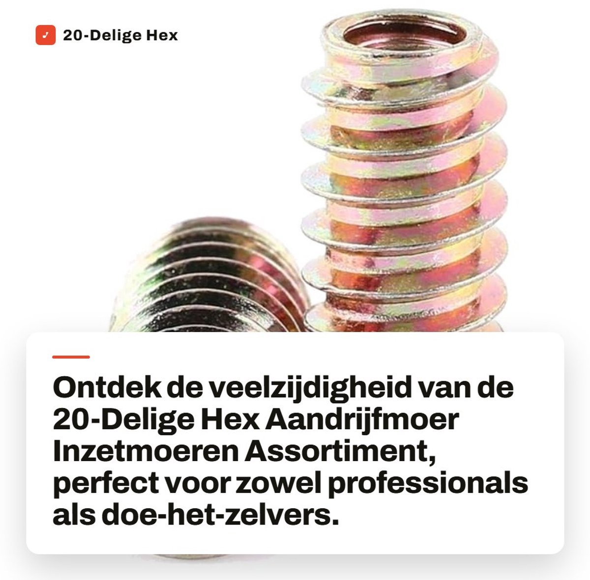 Dailygoods- Aandrijfmoer 20-Delige Set - Inzetmoeren - Verzinkt Carbon Staal - Volledige Schroefdraad - M6/M8/M10 - Ideaal voor Professionals en Doe-het-zelvers - Insteekmoer