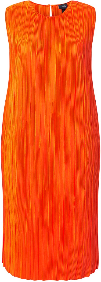 Ulla Popken Dames - Geplooide midi-jurk dubbellaags ronde hals mouwloos - Paprika - Maat 50+