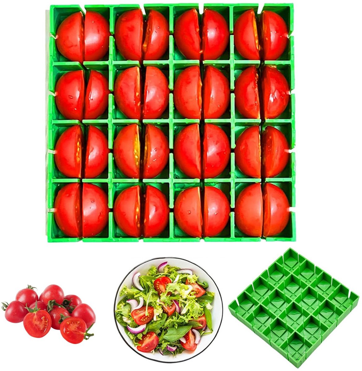 Dailygoods- Druivensnijder 16 Sneetjes - Fruitsnijder - Snijder voor Druiven/Kersen/Tomaten - Gemakkelijk te Reinigen - Groen - Roestvrij ABS-Materiaal