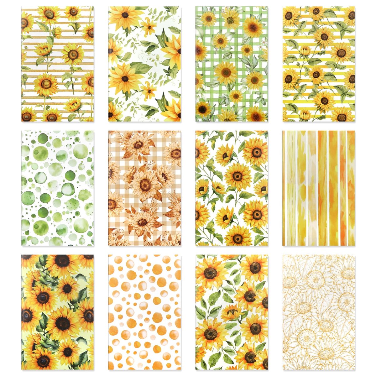 Dailygoods- Notitieblok 12 stuks - Mini Notebook - Spiraal gebonden - Harde kaft - Zonnebloem patroon - Geschikt voor school en kantoor