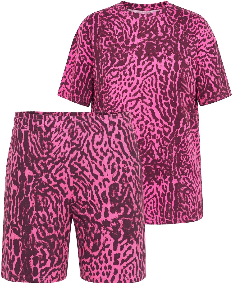 Studio Untold - Dames - Pyjama korte tweedelige set luipaardprint - Roze - Maat 46+