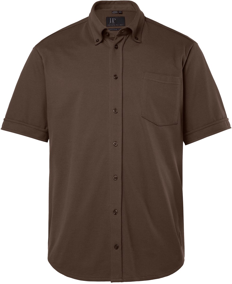 JP 1880 - Heren - Piqué overhemd FLEXNAMIC® korte mouw buttondown-kraag - Hazelnoot - Maat 8XL