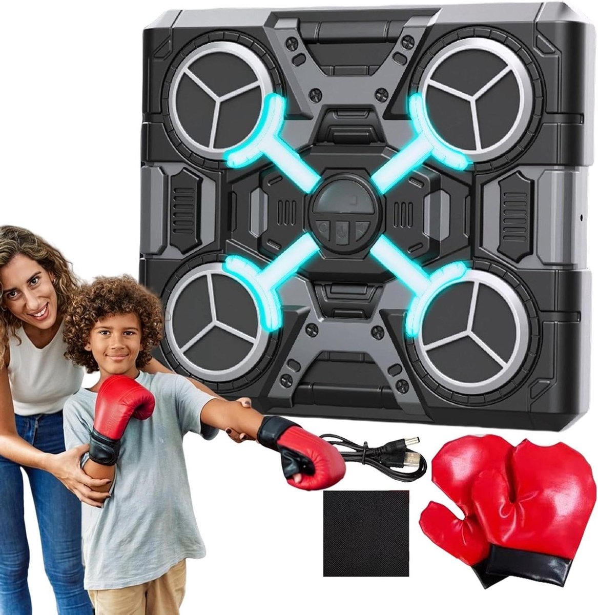 Muziek Boksmachine - Wandmontage Bokser - Interactieve Training - Geluiddempend Ontwerp - 32.2 x 27.6 cm - Zwart