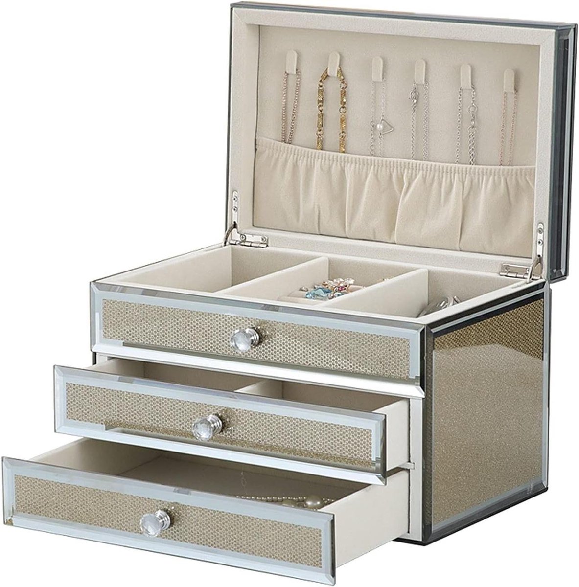 Juwelendoos met Lades - Sieradenkistje Organizer - Sieraden Opbergen - Glazen Frame Ontwerp - 26 x 18 x 18 cm