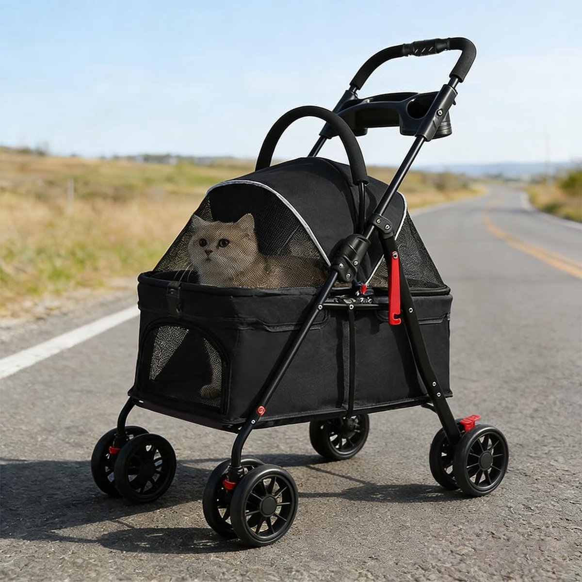 Hondenbuggy - Dierenwagen - Reizen met huisdier - Eén-klik inklapbaar - 97 x 49 x 69 cm - Zwart
