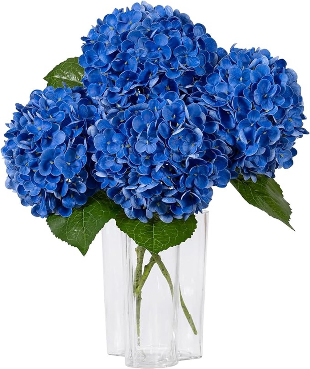 JHA Kunst Hortensia Bloemen 3 Stuks – Hydrangea Takken – Real Touch Kunstbloemen – Decoratieve Zijdebloemen voor Vaas, Woonkamer, Bruiloft & Tafeldecoratie koningsblauw