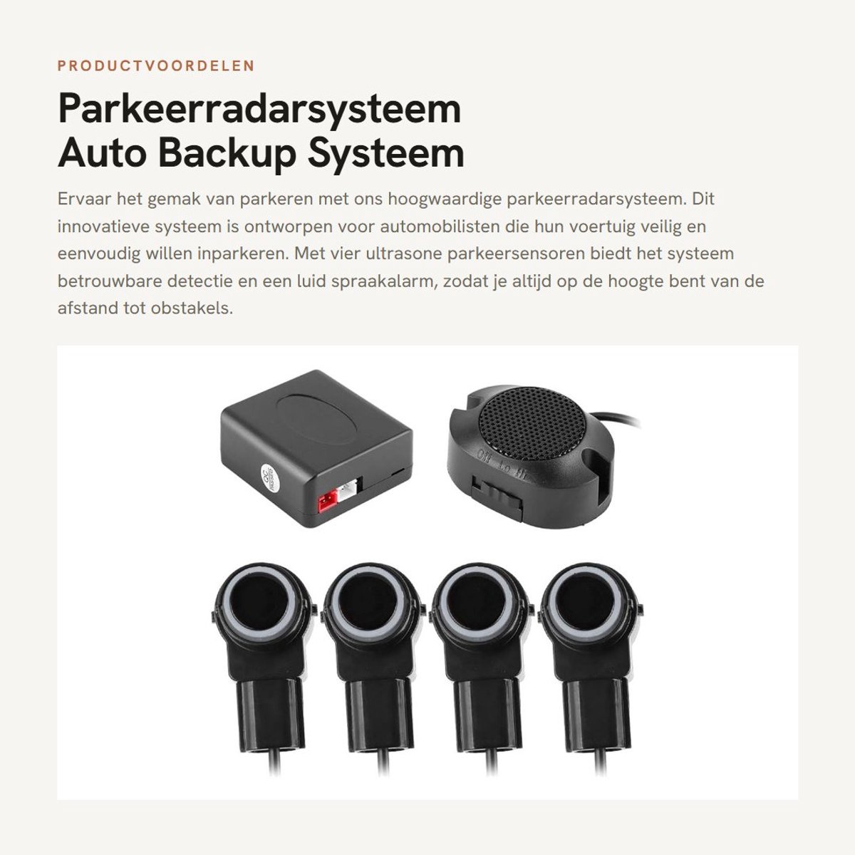 Dailygoods- Parkeerradarsysteem Draadloos - 4 Parkeersensoren - Geluidswaarschuwing >80dB - Ultrasone Frequentie 40KHz - Eenvoudige Installatie - Materiaal ABS