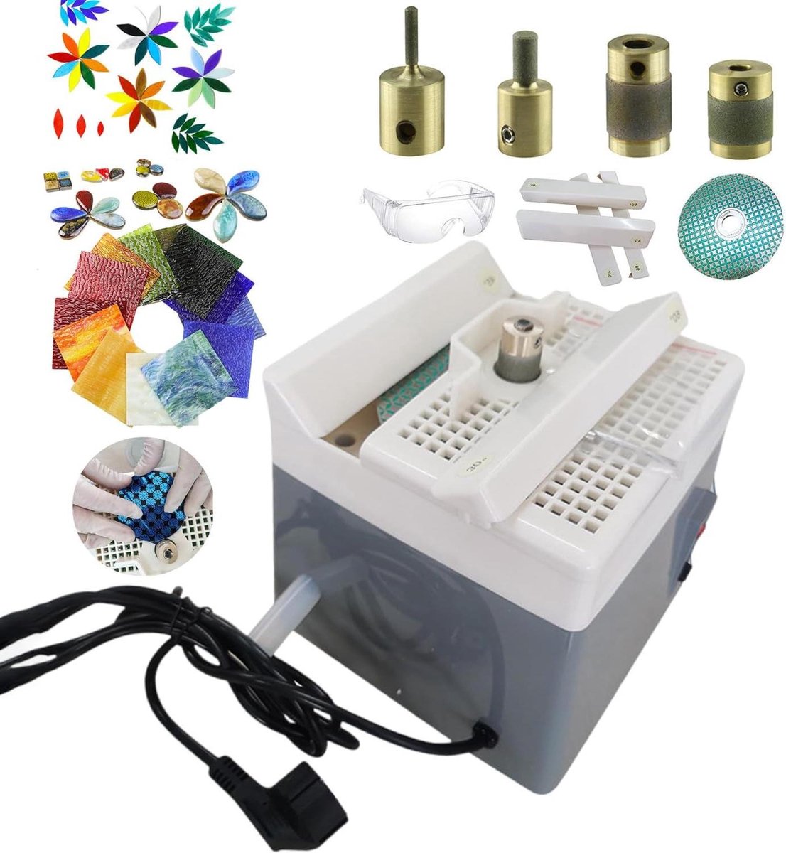 Glasmolen Schuurmachine - Glas slijper - Kunstwerken Maken - Dubbele Slijpfunctie - 180 Mesh - Zilver